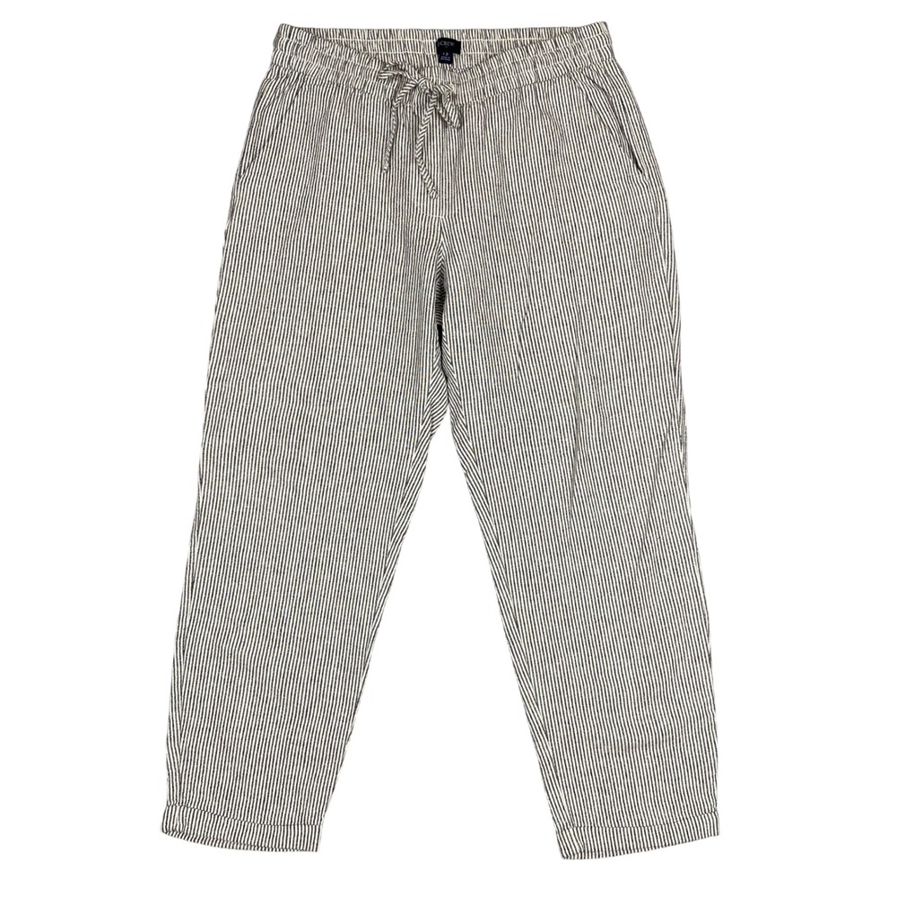 J.Crew Seaside Striped Linen Cotton Cropped Drawstring Pants Womens 12